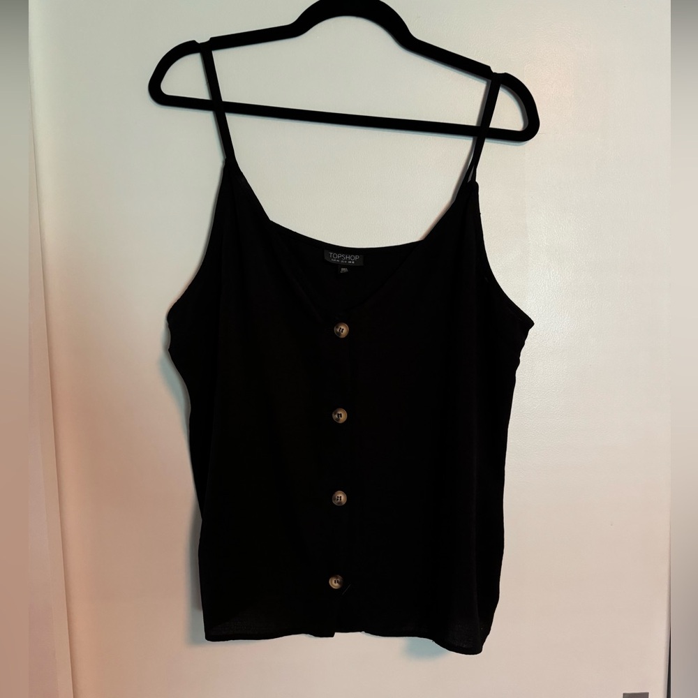 Topshop Black Casual Tank Top with Button Detail